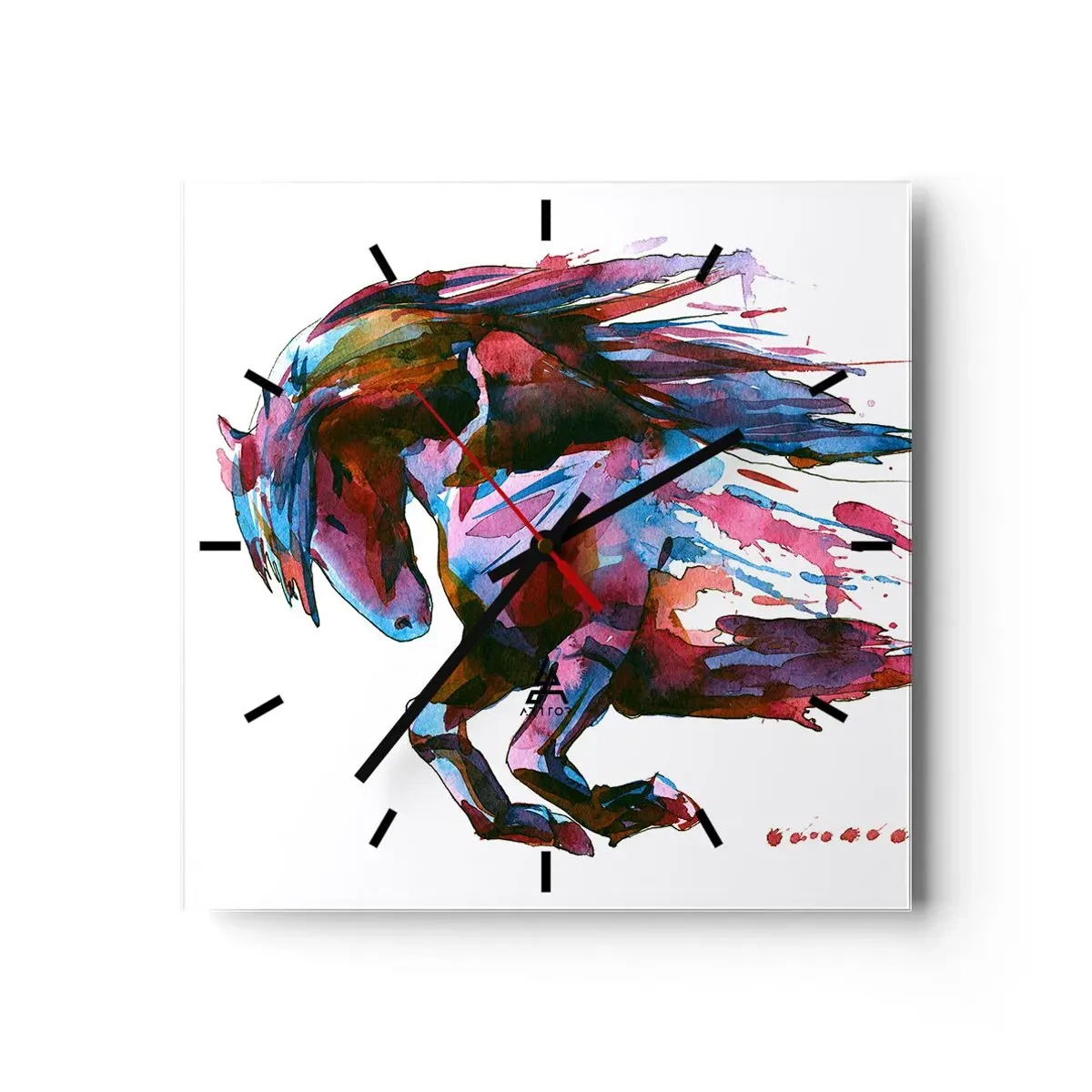Reloj de pared - Reloj de vidrio - Un caballo en colores abstractos dinámicos que simboliza la libertad. - 30x30cm - En éxtasis - Decoración de pared moderna para salón y dormitorio ARTTOR