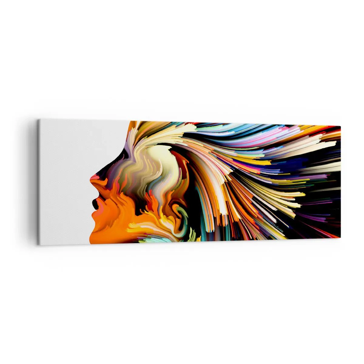 Cuadro sobre lienzo - Impresión de Imagen - Perfil de rostro abstracto con líneas dinámicas coloridas. - 140x50cm - La explosión de la imaginación - Decoración de pared moderna para salón y dormitorio ARTTOR