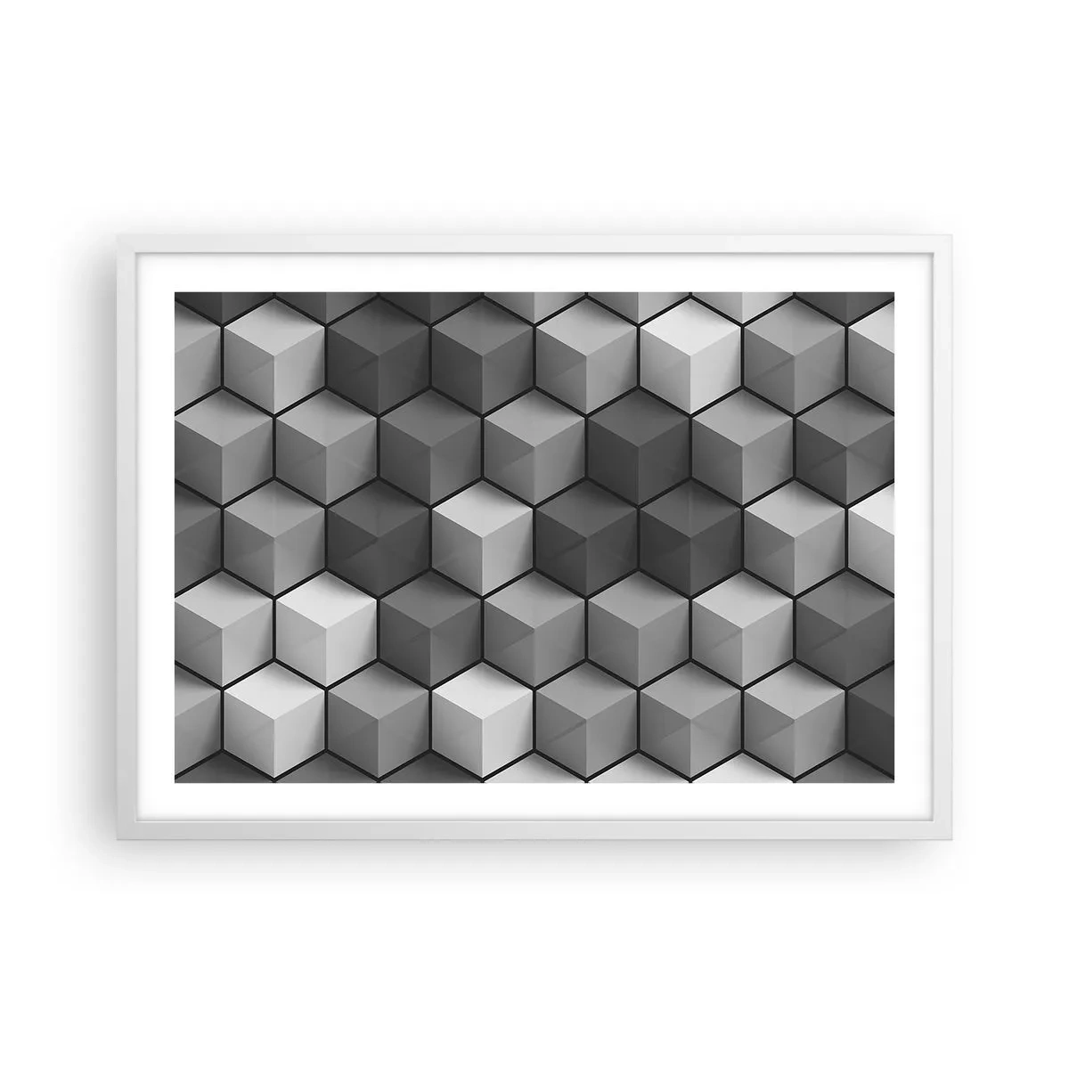 Póster en marco blanco - Rompecabezas cubista - 70x50 cm