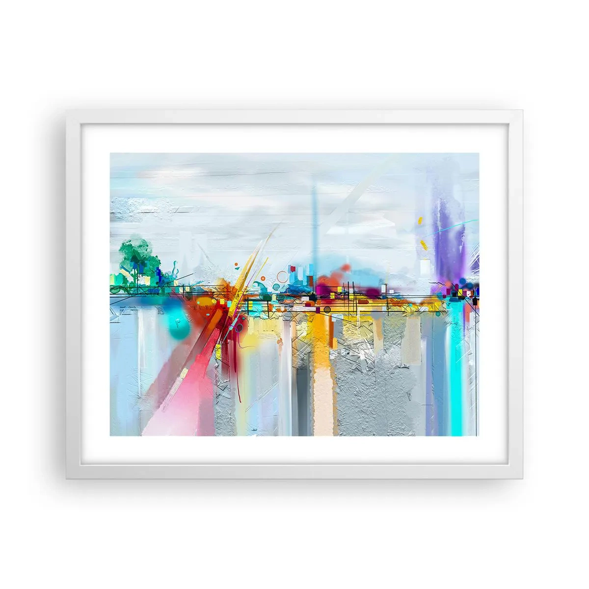 Póster en marco blanco - Un puente de alegría sobre el río de la vida - 50x40 cm