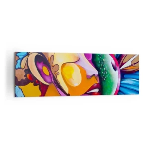 Cuadro sobre lienzo - Impresión de Imagen - Una abstracción colorida con un motivo facial en una composición dinámica. - 160x50cm - Toque de color - Decoración de pared moderna para salón y dormitorio ARTTOR