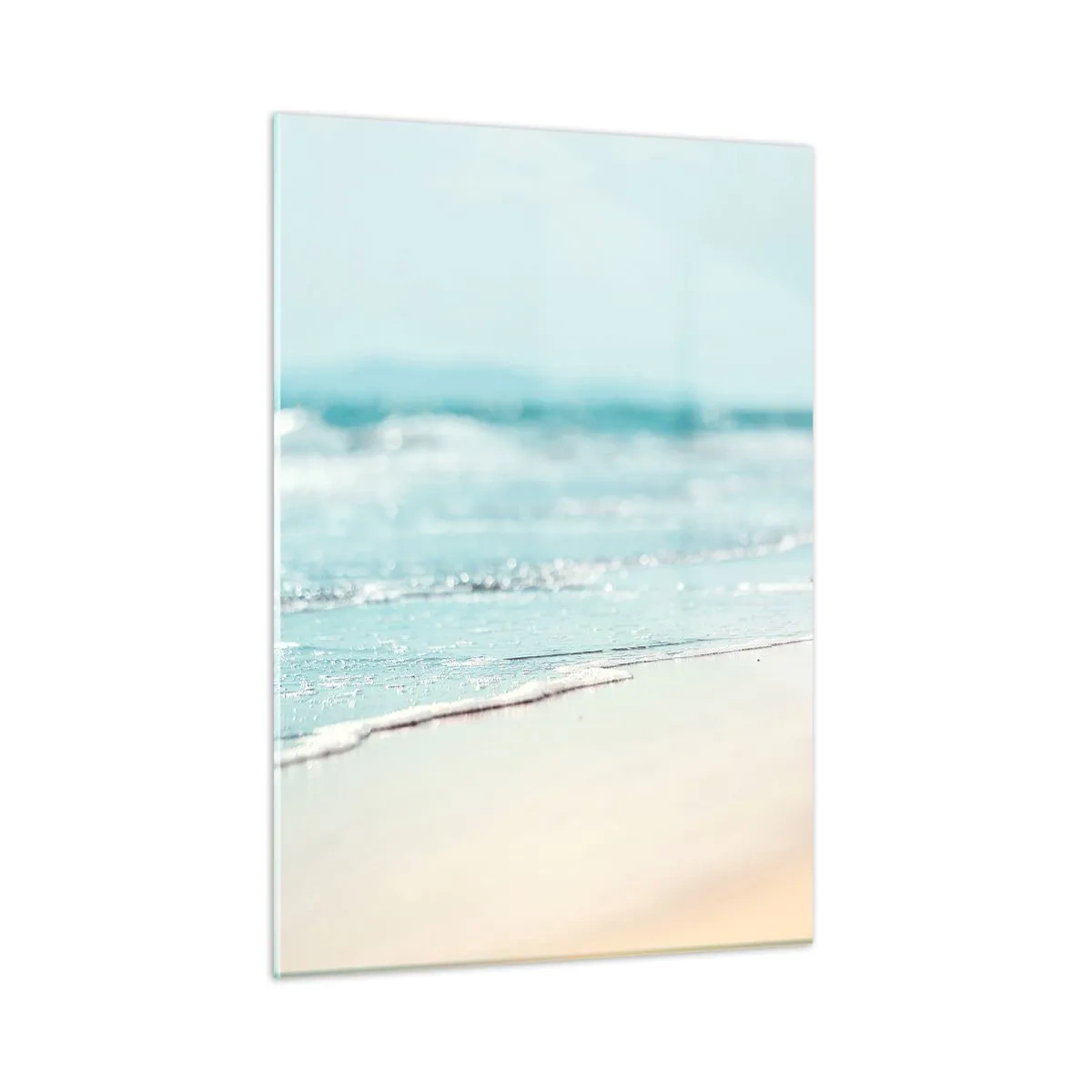 Cuadro sobre vidrio - Impresiones sobre Vidrio - Suaves olas del océano golpeando la playa de arena - 50x70cm - Calor y brisa - Decoración de pared moderna para salón y dormitorio ARTTOR