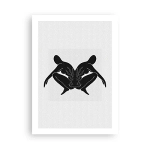 Póster - Siluetas negras de figuras en una composición simétrica. - 50x70cm - Un alma compartida - Decoración de pared moderna para salón y dormitorio ARTTOR