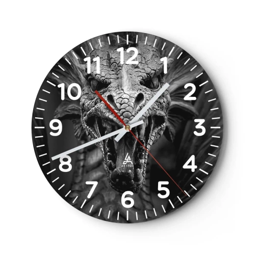 Reloj de pared - Reloj de vidrio - Dragón de cuento de hadas en gris - 30x30 cm