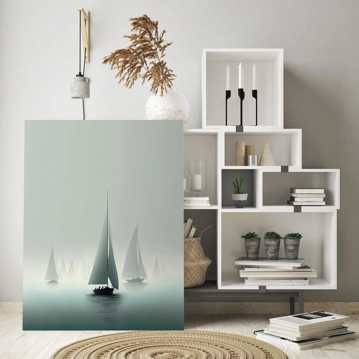 Cuadro sobre vidrio - Impresiones sobre Vidrio - Día de niebla en alta mar - 70x100 cm