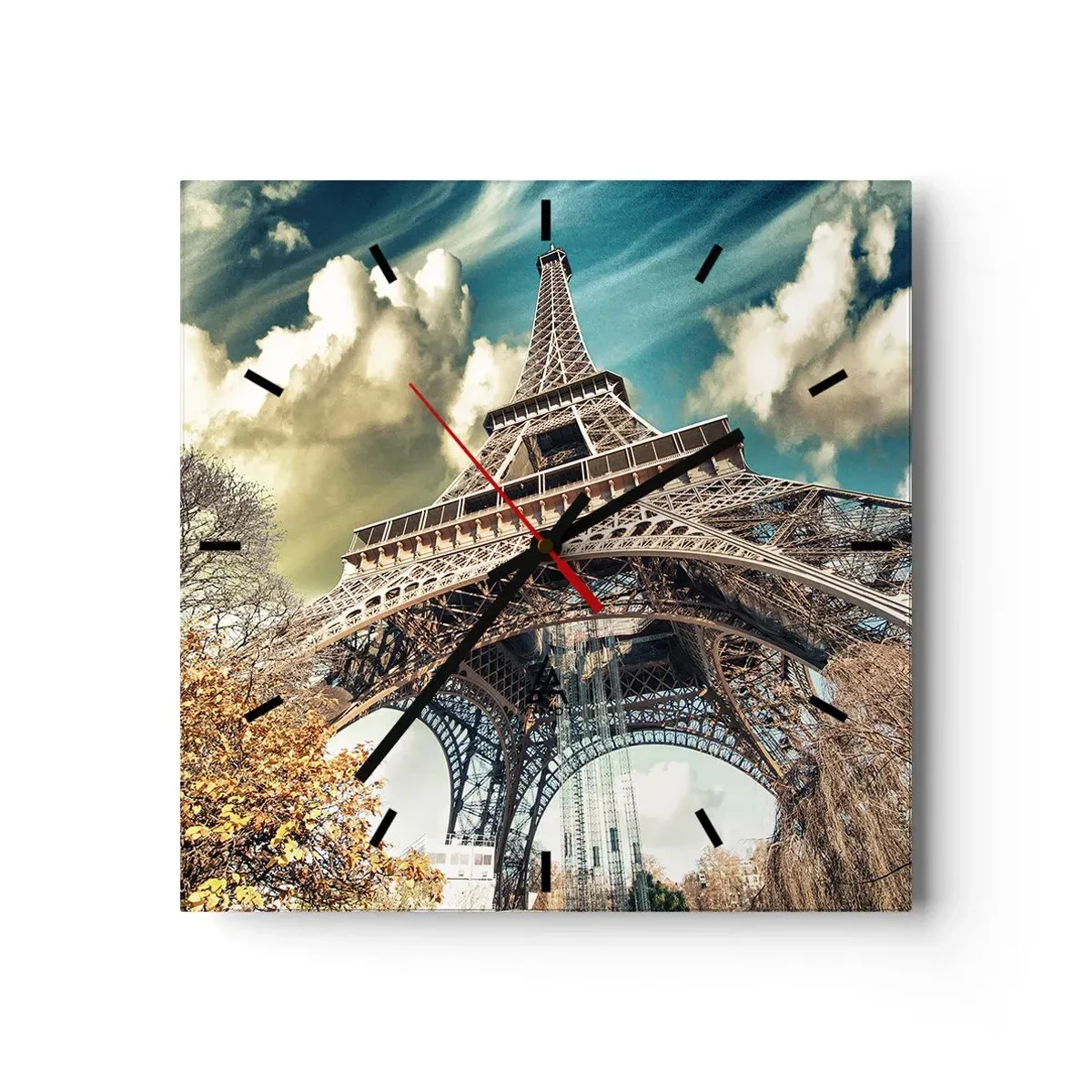 Reloj de pared - Reloj de vidrio - Y en París, en otoño... - 40x40 cm