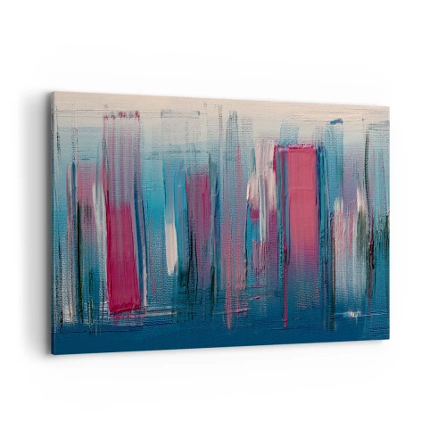 Cuadro sobre lienzo - Impresión de Imagen - Formas verticales abstractas en tonos azules y rojos. - 120x80cm - Composición vertical en azul y rojo - Decoración de pared moderna para salón y dormitorio ARTTOR