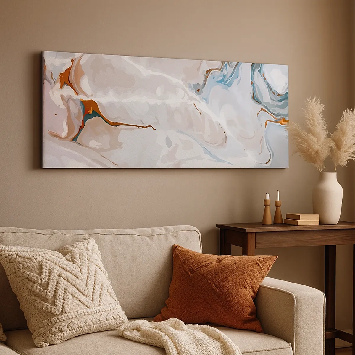 Cuadro sobre lienzo - Impresión de Imagen - El azul serpentea por el blanco - 30x30 cm