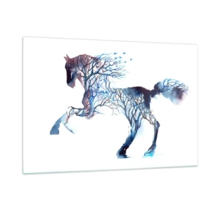 Cuadro sobre vidrio - Impresiones sobre Vidrio - Ilustración de un caballo con ramas en lugar de cuerpo. - 120x80cm - El bosque en movimiento - Decoración de pared moderna para salón y dormitorio ARTTOR