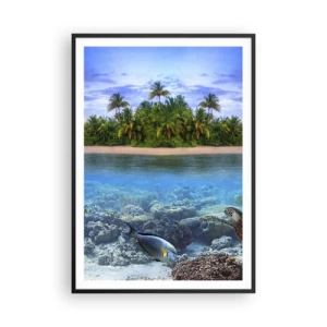 Póster en marco negro - Una isla paradisíaca te invita - 70x100 cm