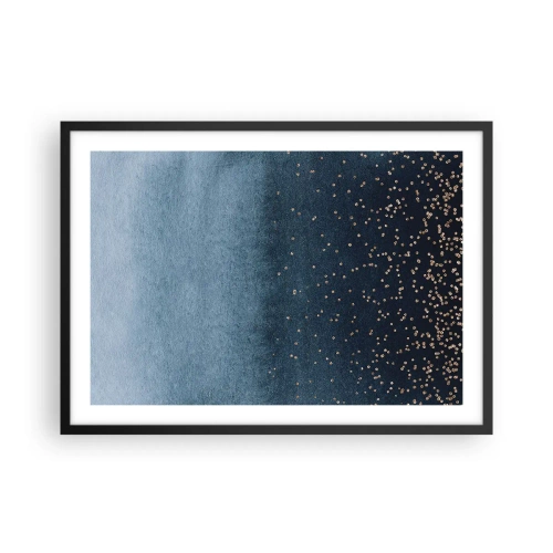 Póster en marco negro - Degradados azules con sutiles acentos dorados - 70x50cm - Composición - fases azules - Decoración de pared moderna para salón y dormitorio ARTTOR