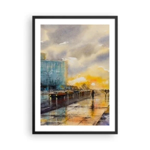 Póster en marco negro - Una calle pintoresca bajo la lluvia al atardecer. - 50x70cm - Vida en la orilla - Decoración de pared moderna para salón y dormitorio ARTTOR