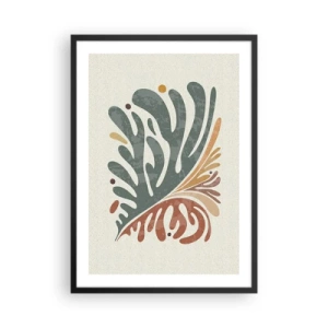 Póster en marco negro - Patrón de hojas botánicas en tonos verdes y marrones. - 50x70cm - Hoja multicolor - Decoración de pared moderna para salón y dormitorio ARTTOR