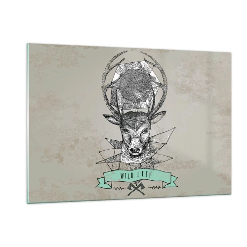 Cuadro sobre vidrio - Impresiones sobre Vidrio - Dibujo geométrico de un ciervo con la inscripción Vida Silvestre - 120x80cm - Visión de San Huberto - Decoración de pared moderna para salón y dormitorio ARTTOR