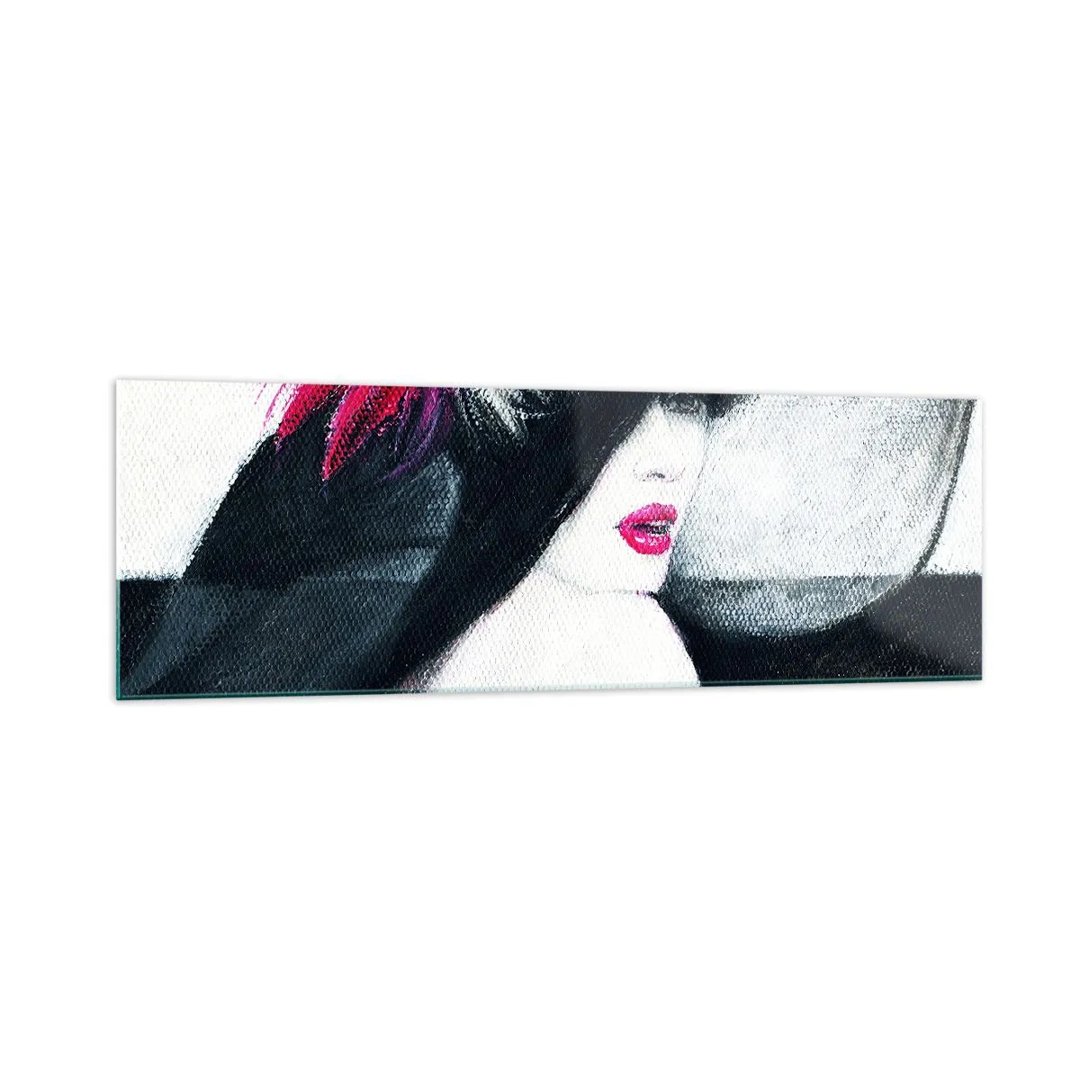 Cuadro sobre vidrio - Impresiones sobre Vidrio - Mujer elegante con un sombrero de plumas - 160x50cm - Siempre un misterio - Decoración de pared moderna para salón y dormitorio ARTTOR