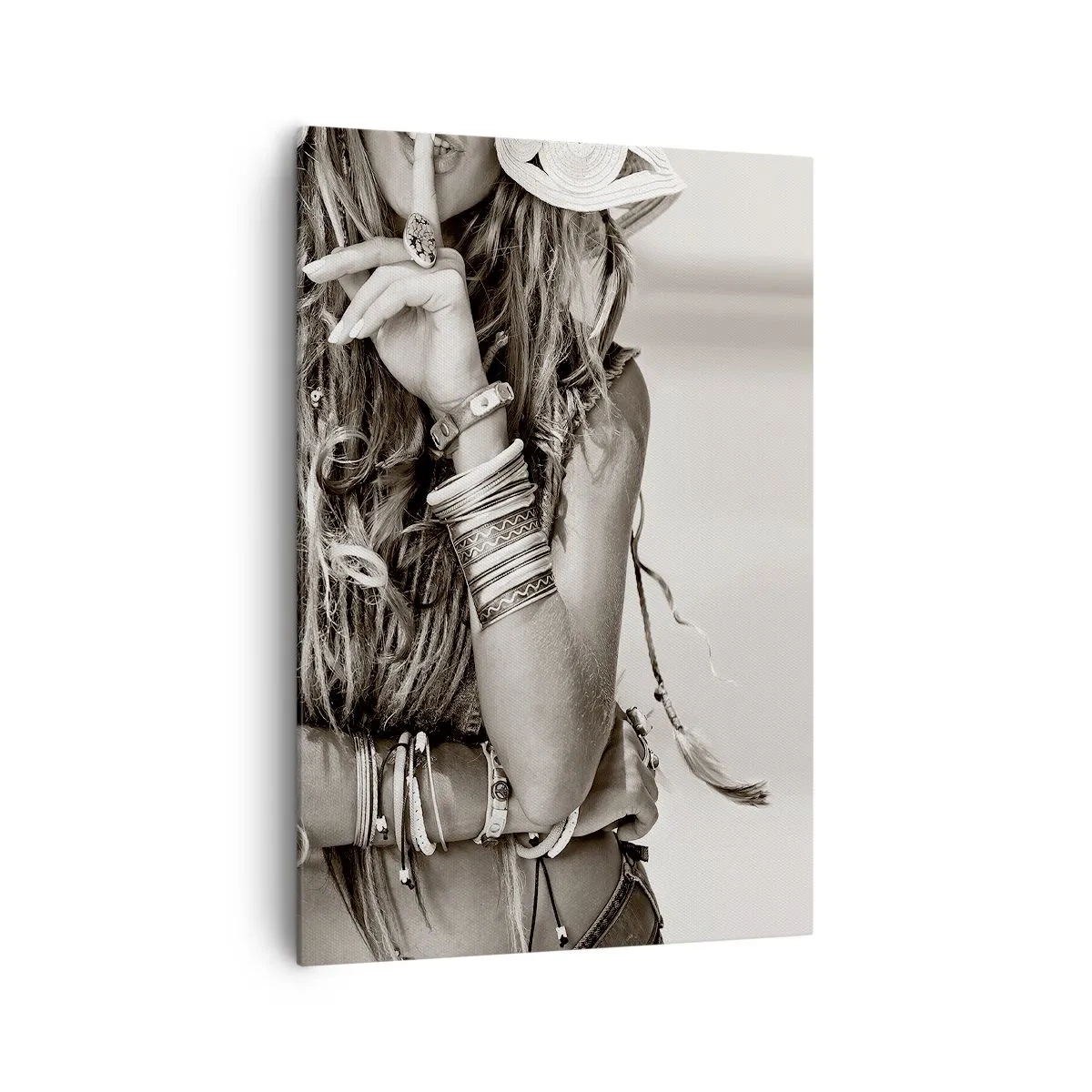 Cuadro sobre lienzo - Impresión de Imagen - Retrato de una mujer boho con joyas. - 70x100cm - Libertad natural - Decoración de pared moderna para salón y dormitorio ARTTOR