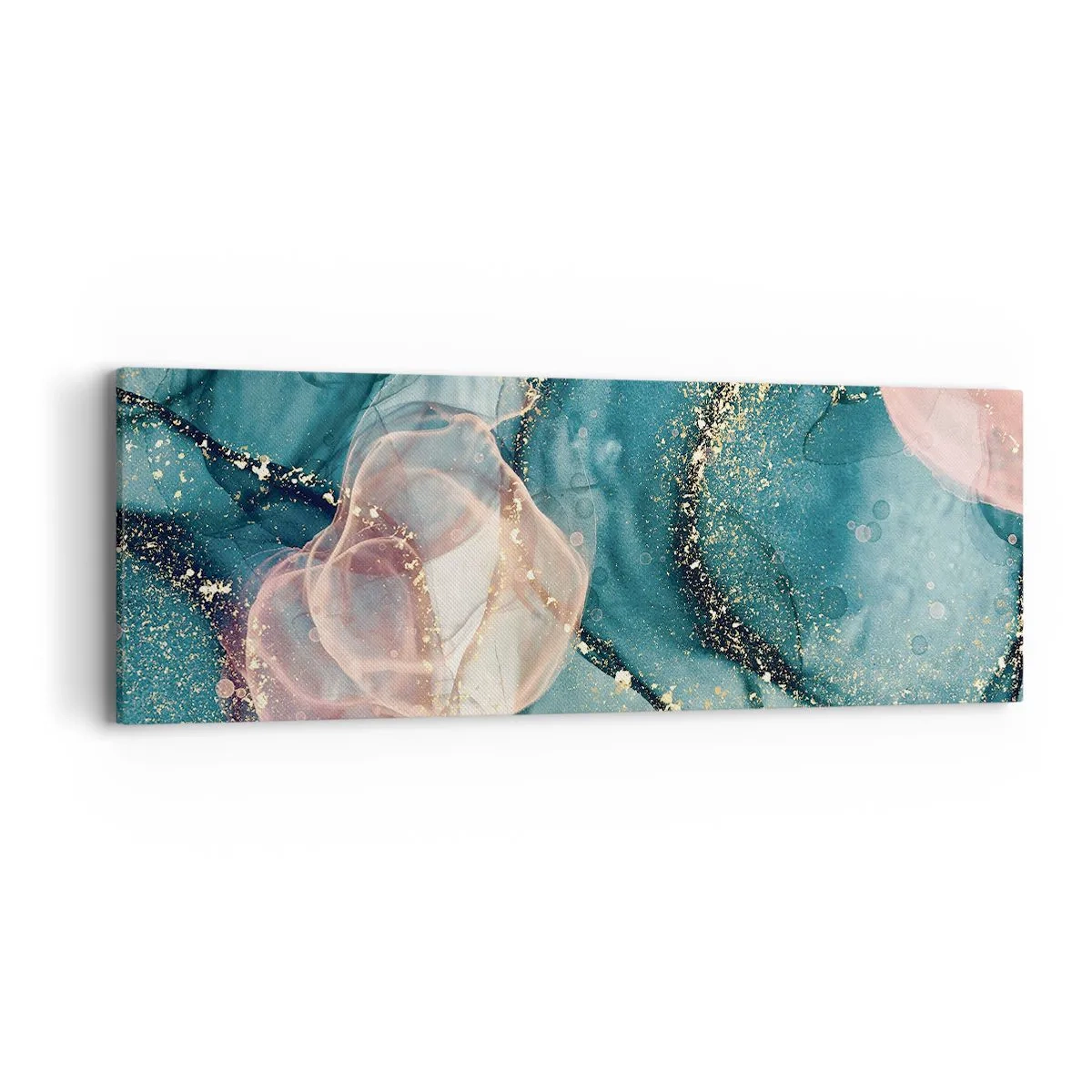 Cuadro sobre lienzo - Impresión de Imagen - Seda azul, tul rosa - 90x30 cm