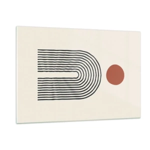 Cuadro sobre vidrio - Impresiones sobre Vidrio - Abstracción gráfica con líneas y círculos en estilo retro. - 120x80cm - Magnetismo de formas y colores - Decoración de pared moderna para salón y dormitorio ARTTOR