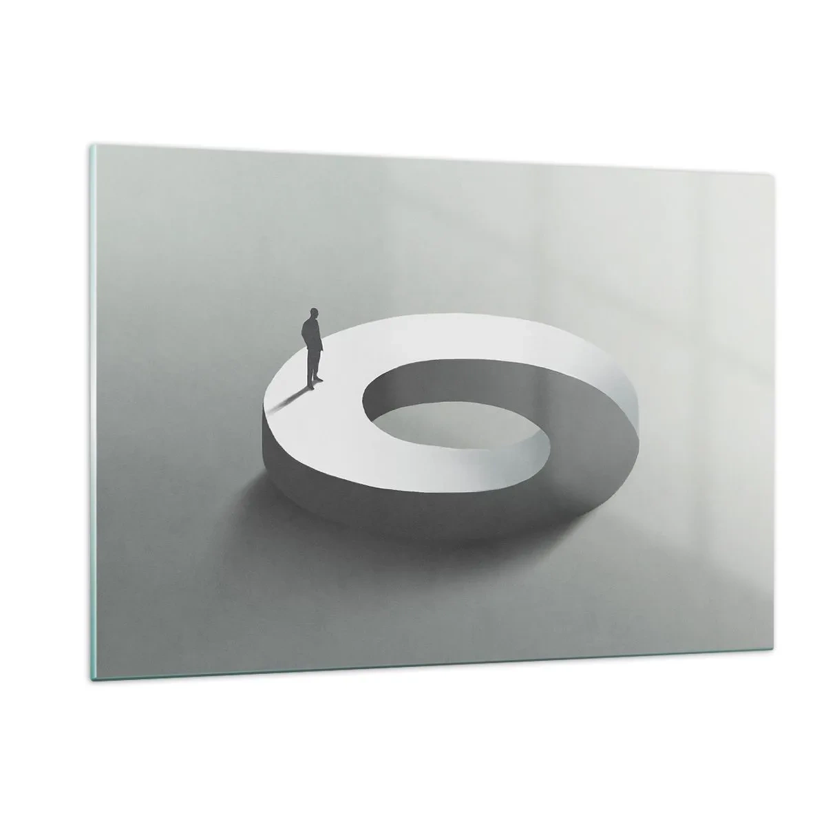 Cuadro sobre vidrio - Impresiones sobre Vidrio - Una silueta minimalista de un hombre sobre un anillo blanco. - 120x80cm - Ser sabio no es una labor sencilla - Decoración de pared moderna para salón y dormitorio ARTTOR