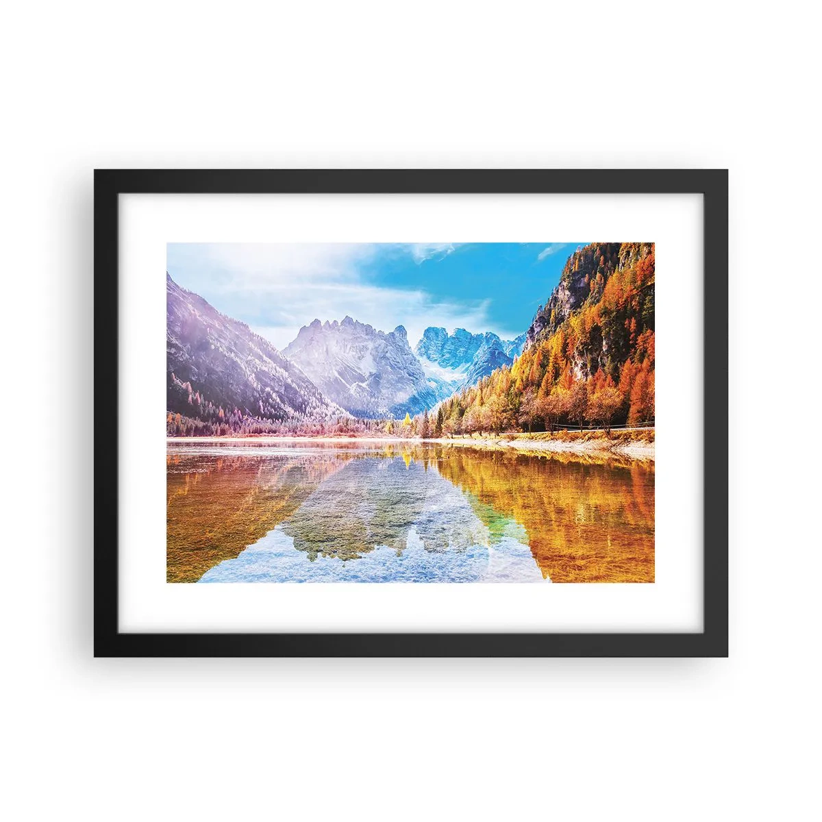 Póster en marco negro - Ya es otoño en las montañas - 40x30 cm
