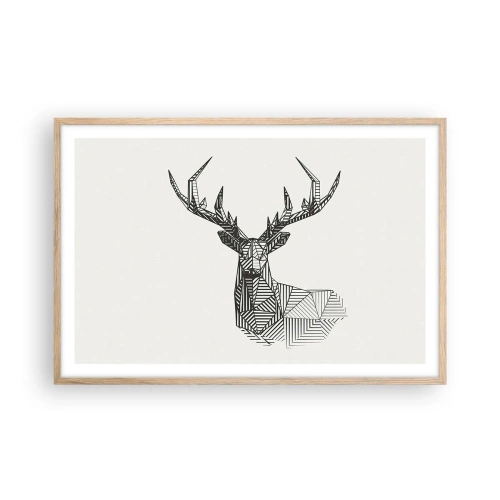 Póster en marco roble claro - Ciervo en estilo cubista - 91x61 cm