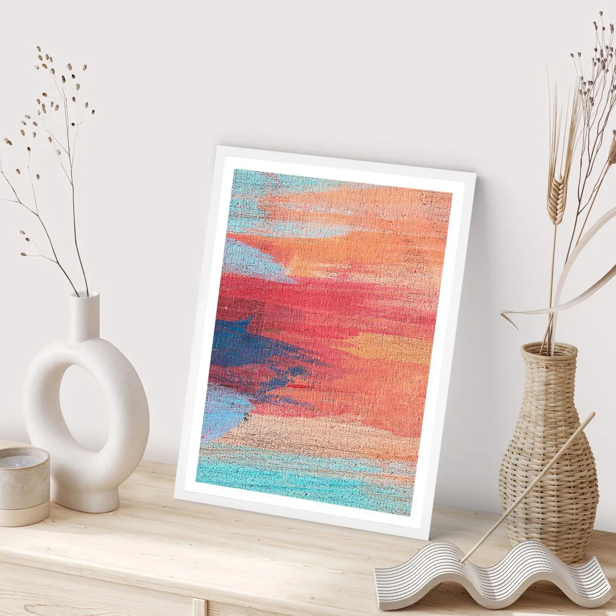 Póster en marco blanco - Trazos de arco iris - 70x100 cm