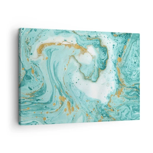Cuadro sobre lienzo - Impresión de Imagen - Mármol turquesa con acentos dorados en una composición abstracta. - 70x50cm - Bajo la gran ola del periodo Edo - Decoración de pared moderna para salón y dormitorio ARTTOR