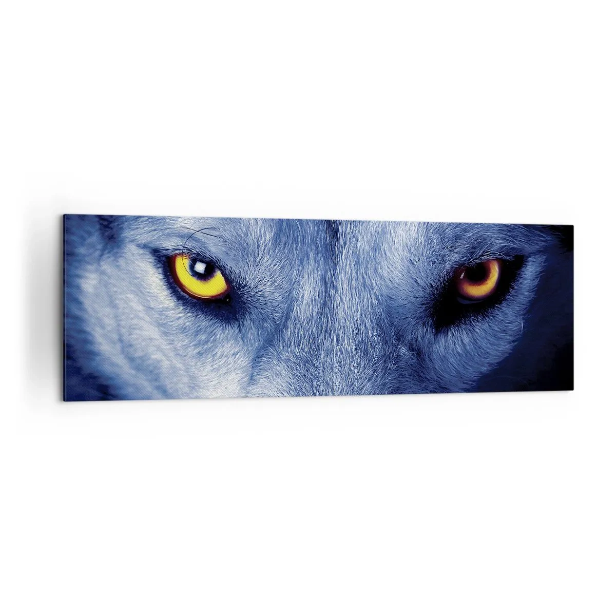 Cuadro sobre lienzo - Impresión de Imagen - Primer plano de la intensa mirada de un lobo sobre un fondo oscuro. - 160x50cm - La mirada hipnótica - Decoración de pared moderna para salón y dormitorio ARTTOR