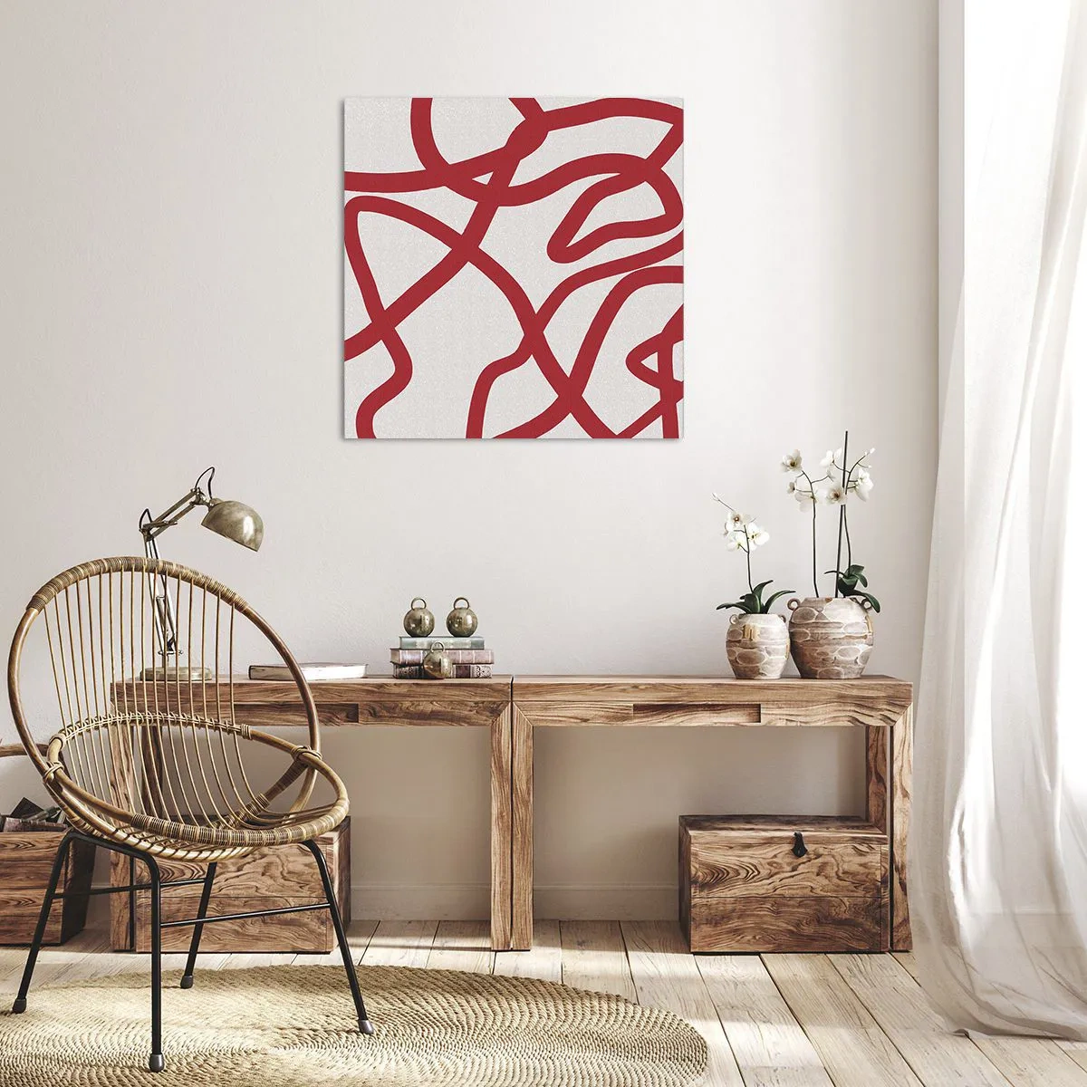 Cuadro sobre lienzo - Impresión de Imagen - Rojo sobre blanco - 70x70 cm