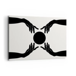 Cuadro sobre lienzo - Impresión de Imagen - Manos negras en una composición simétrica con una pelota. - 100x70cm - Una señal secreta - Decoración de pared moderna para salón y dormitorio ARTTOR