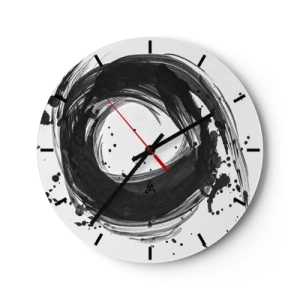 Reloj de pared - Reloj de vidrio - Círculo abstracto hecho de pinceladas negras - 30x30cm - El torbellino de la creación - Decoración de pared moderna para salón, cocina y dormitorio ARTTOR