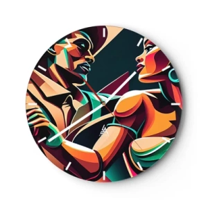 Reloj de pared - Reloj de vidrio - Una pareja de baile estilizada representada en colores intensos. - 30x30cm - Al ritmo del corazón - Decoración de pared moderna para salón, cocina y dormitorio ARTTOR