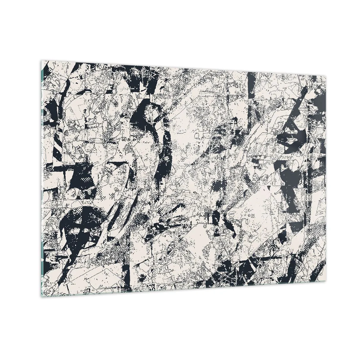 Cuadro sobre vidrio - Impresiones sobre Vidrio - Abstracción en blanco y negro con líneas y texturas dinámicas. - 100x70cm - La interpenetración de los opuestos - Decoración de pared moderna para salón y dormitorio ARTTOR