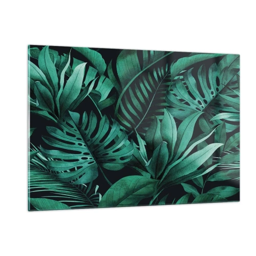 Cuadro sobre vidrio - Impresiones sobre Vidrio - Hojas verdes exuberantes en una composición tropical. - 120x80cm - Profundidad del verde tropical - Decoración de pared moderna para salón y dormitorio ARTTOR
