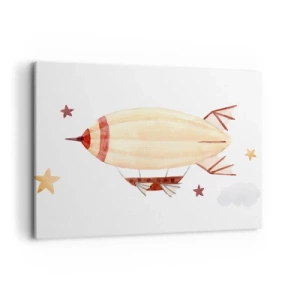 Cuadro sobre lienzo - Impresión de Imagen - Un dirigible pintado a mano con un fondo de estrellas. - 100x70cm - Dirigible - Decoración de pared moderna para salón y dormitorio ARTTOR