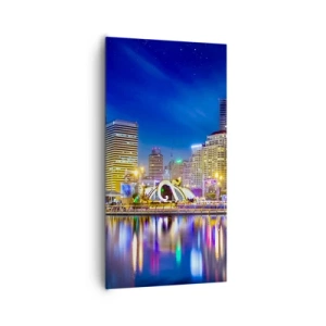 Cuadro sobre lienzo - Impresión de Imagen - La noche del arco iris de la metrópoli - 65x120 cm