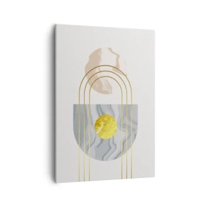 Cuadro sobre lienzo - Impresión de Imagen - Composición abstracta con círculos y líneas doradas sobre fondo claro. - 50x70cm - Brillo y resplandor - Decoración de pared moderna para salón y dormitorio ARTTOR