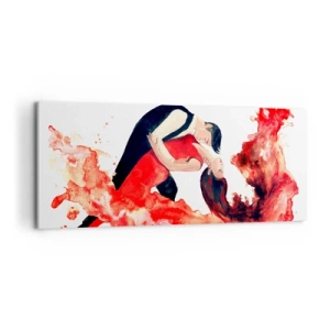 Cuadro sobre lienzo - Impresión de Imagen - Una pintura de acuarela dinámica de una pareja bailando en colores rojos. - 120x50cm - El tango: una ola sensual - Decoración de pared moderna para salón y dormitorio ARTTOR