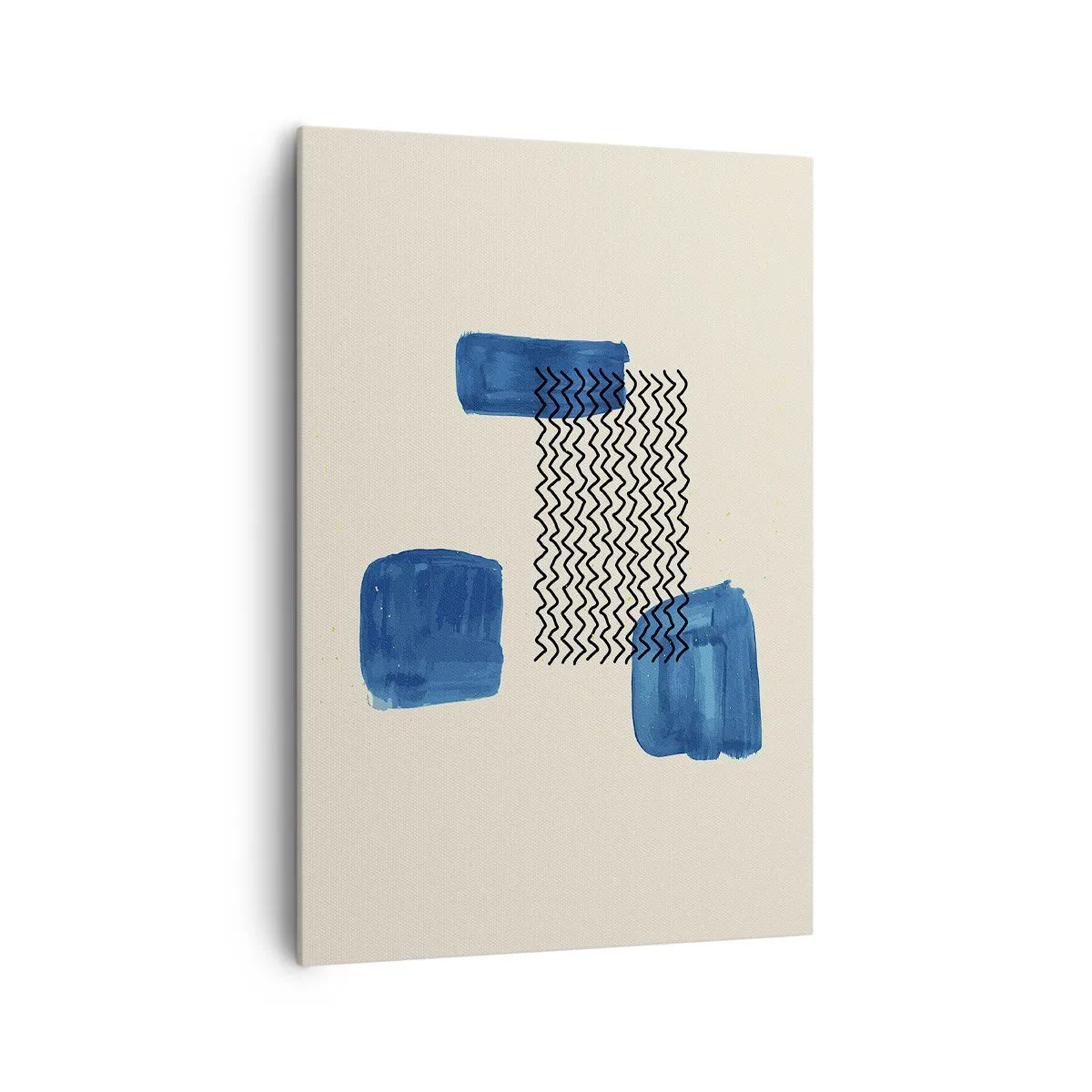 Cuadro sobre lienzo - Impresión de Imagen - Composición abstracta con manchas azules y líneas onduladas. - 70x100cm - Un cuarteto abstracto - Decoración de pared moderna para salón y dormitorio ARTTOR