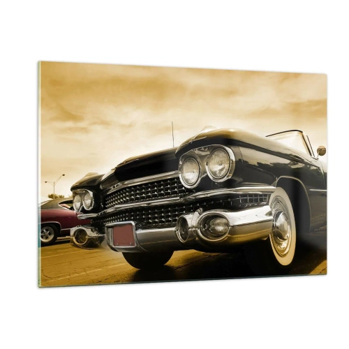 Cuadro sobre vidrio - Impresiones sobre Vidrio - El frontal de un coche clásico en un elegante estilo retro. - 120x80cm - Los clásicos nunca desaparecen - Decoración de pared moderna para salón y dormitorio ARTTOR