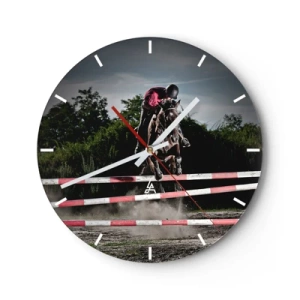 Reloj de pared - Reloj de vidrio - Un saltador de caballos durante una competición ecuestre. - 30x30cm - Juntos por la victoria - Decoración de pared moderna para salón, cocina y dormitorio ARTTOR