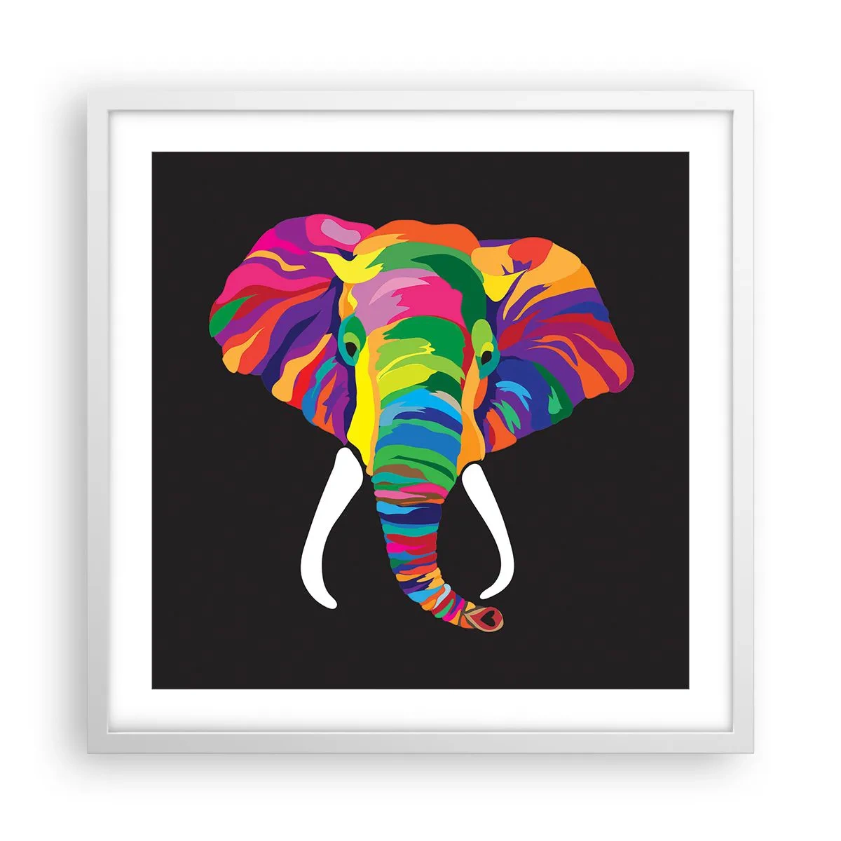 Póster en marco blanco - El elefante al que le gustaba bañarse en el arco iris - 50x50 cm