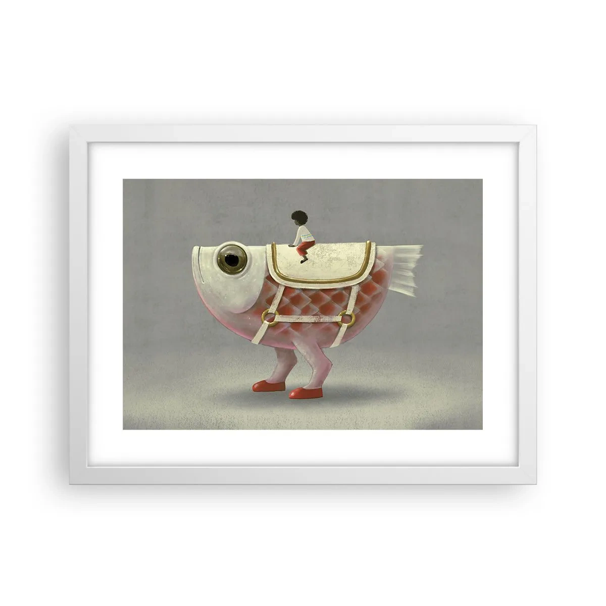 Póster en marco blanco - Jinete del pescado - 40x30 cm