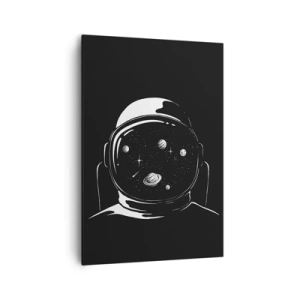 Cuadro sobre lienzo - Impresión de Imagen - Un casco de astronauta minimalista con vistas al espacio. - 70x100cm - Bonita vista - Decoración de pared moderna para salón y dormitorio ARTTOR