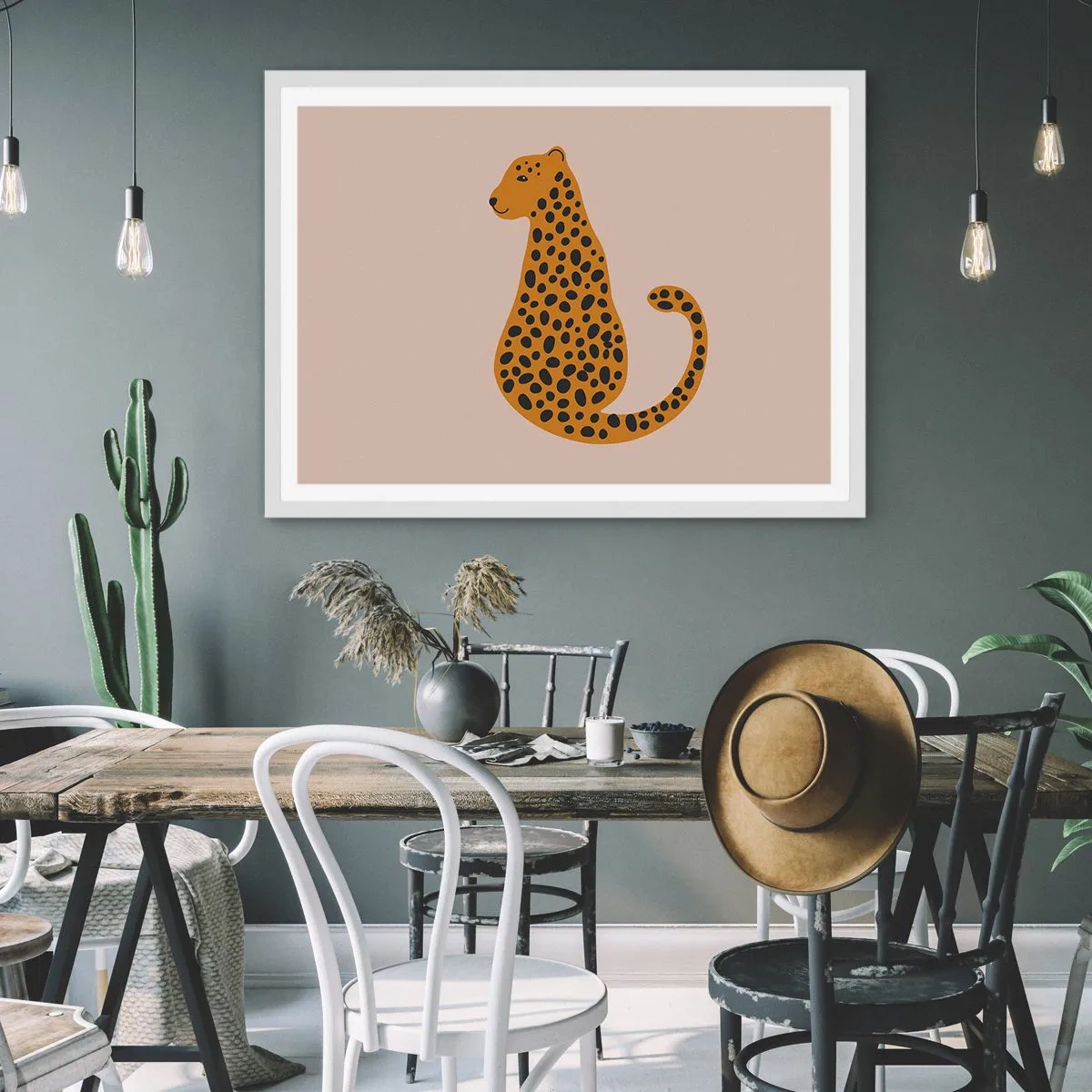 Póster en marco blanco - El estampado de leopardo está de moda - 50x40 cm