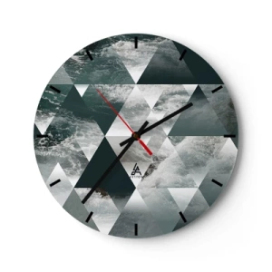 Reloj de pared - Reloj de vidrio - Triángulos geométricos con un motivo de océano tormentoso - 30x30cm - Una perspectiva de cristal - Decoración de pared moderna para salón, cocina y dormitorio ARTTOR