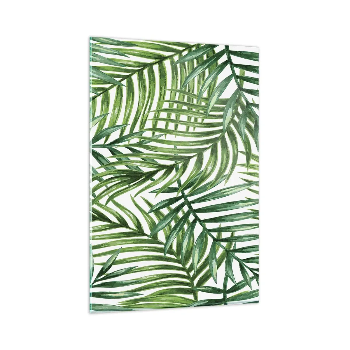 Cuadro sobre vidrio - Impresiones sobre Vidrio - Hojas de palmera tropical verde sobre un fondo claro - 80x120cm - Bajo el verde - Decoración de pared moderna para salón y dormitorio ARTTOR