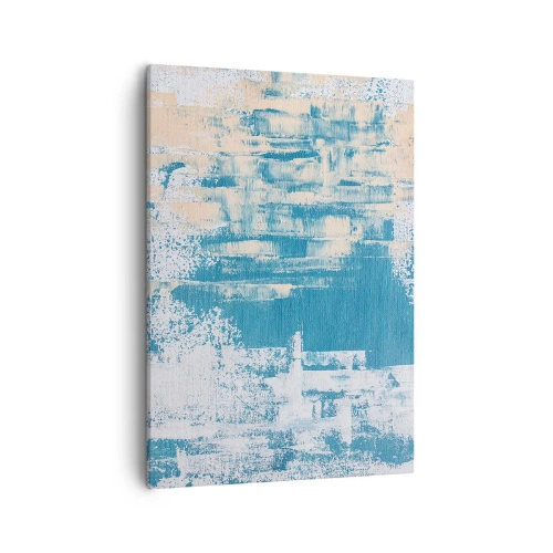 Cuadro sobre lienzo - Impresión de Imagen - Composición abstracta en tonos azules y blancos. - 50x70cm - A través de un carámbano - Decoración de pared moderna para salón y dormitorio ARTTOR