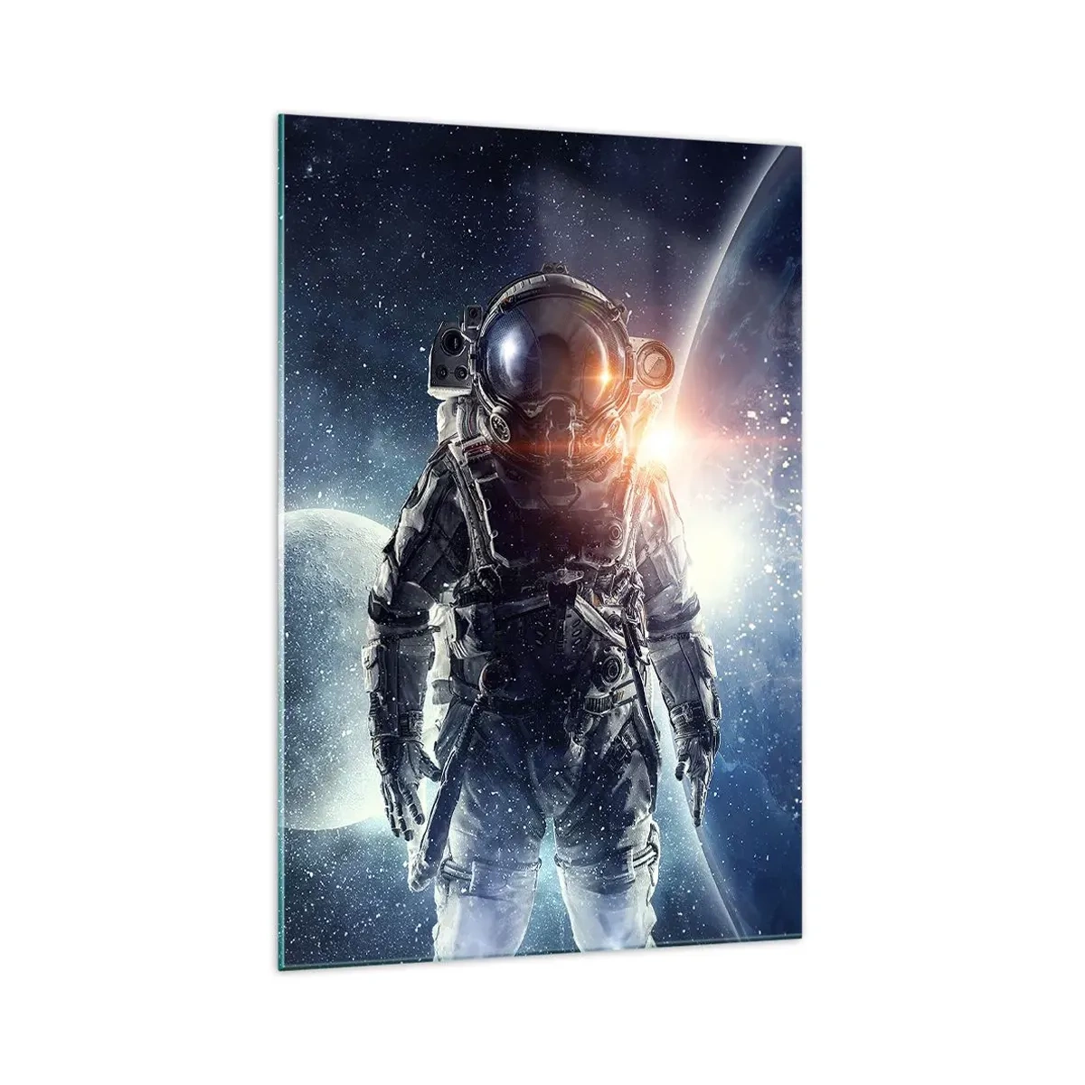 Cuadro sobre vidrio - Impresiones sobre Vidrio - Astronauta con el espacio y el planeta Tierra como telón de fondo - 70x100cm - Una aventura cósmica - Decoración de pared moderna para salón y dormitorio ARTTOR