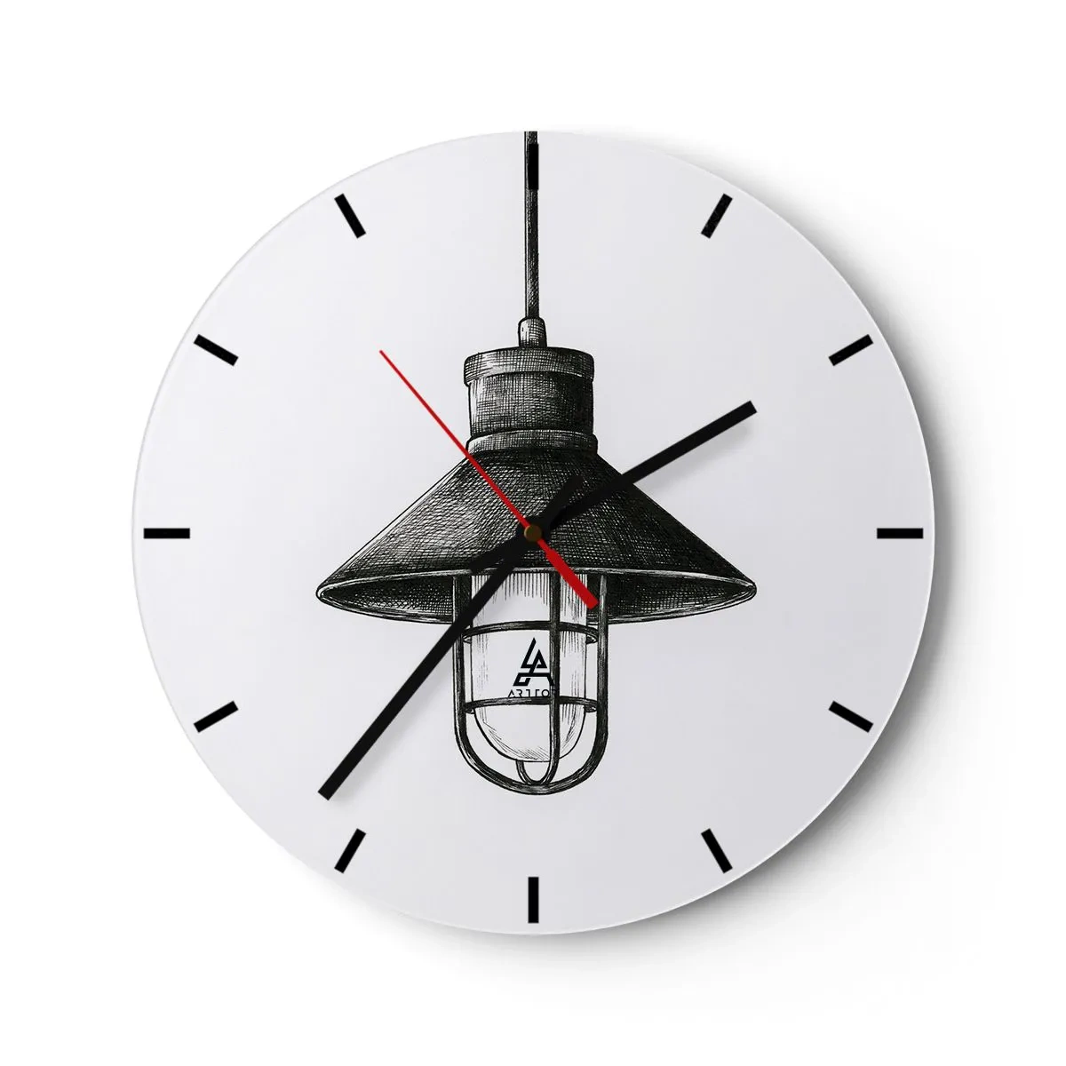 Reloj de pared - Reloj de vidrio - Lámpara colgante industrial negra sobre fondo blanco. - 30x30cm - Como hace años... - Decoración de pared moderna para salón, cocina y dormitorio ARTTOR